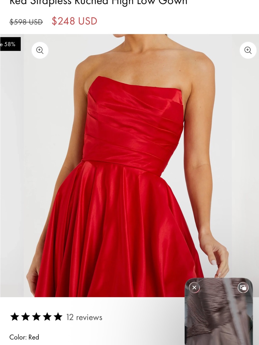 Mac Duggal Strapless Red High-Low Satin Gown - Picture 2 of 3